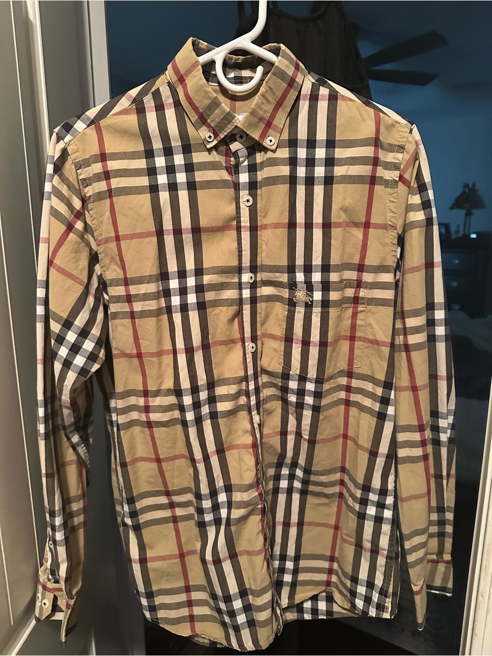 Burberry Men's Button-Down Plaid Shirt in Tan